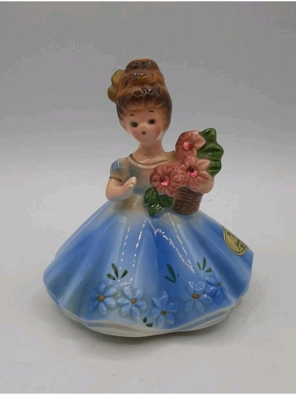 VTG Japan Josef Originals October Opal Birthday Girl Figurine Flowers Sticker